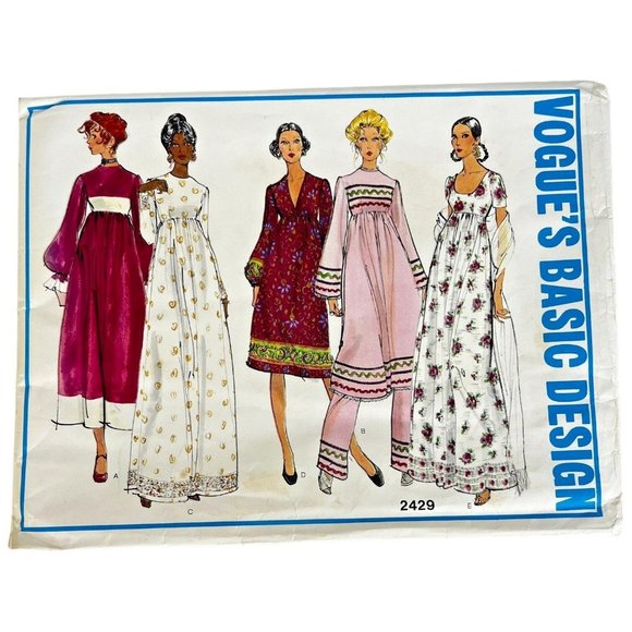 Vogue 2429 Pattern Long One Piece Dress Empire Waist Tunic Pants Size 10 Uncut - Picture 1 of 5